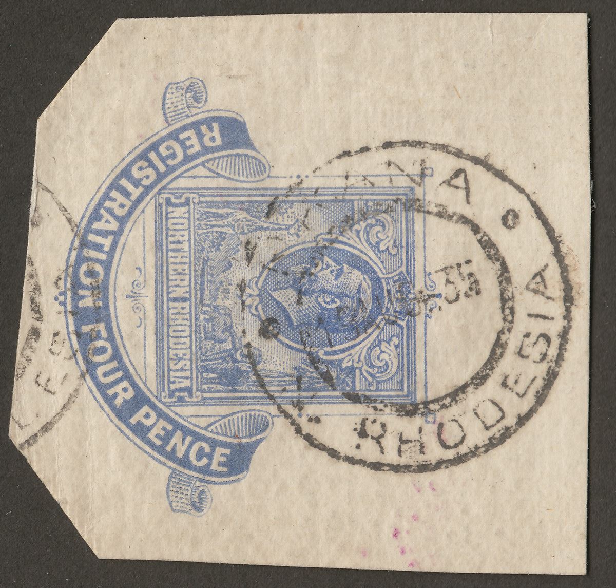 Northern Rhodesia 1935 KGV 4d Blue Registration Indicum Used with NKANA Postmark