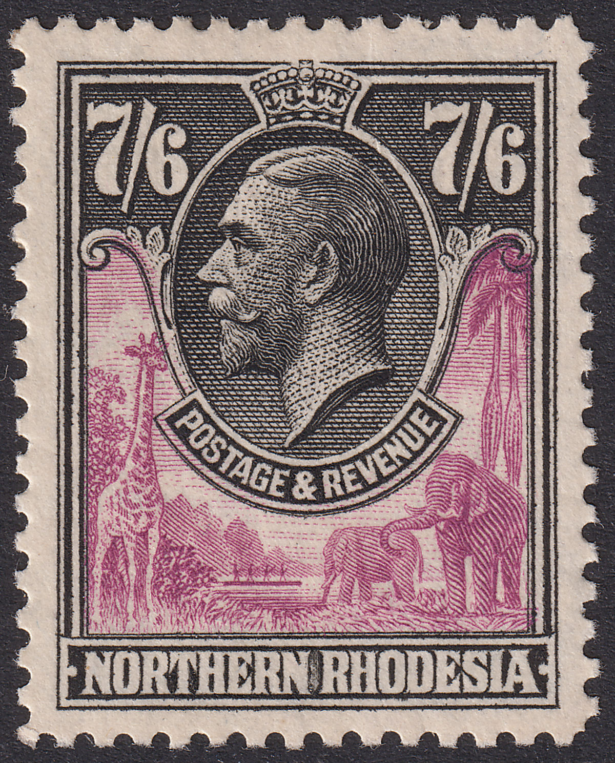 Northern Rhodesia 1925 KGV 7sh6d Rose-Purple and Black Mint SG15 cat £190