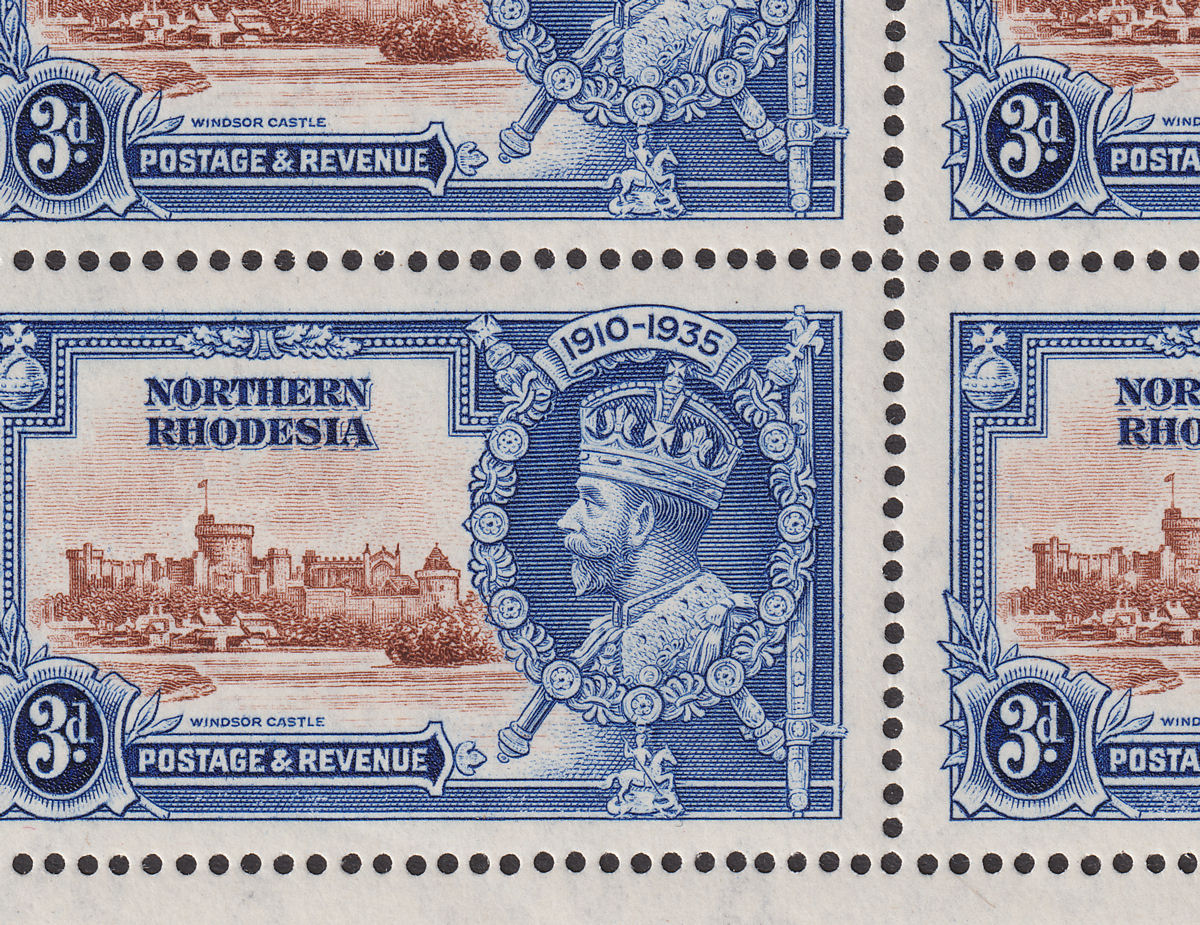 Northern Rhodesia 1935 KGV SJ 3d Line by Turret x2 Block Mint SG20f cat £600
