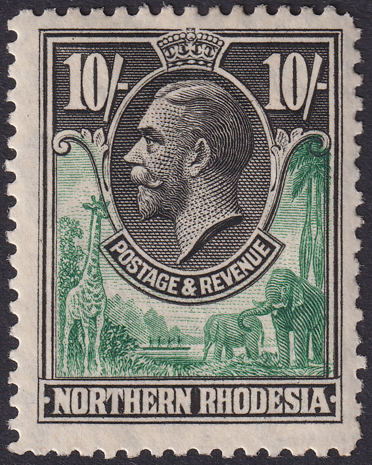 Northern Rhodesia 1925 KGV 10sh Green and Black Mint SG16 cat £130