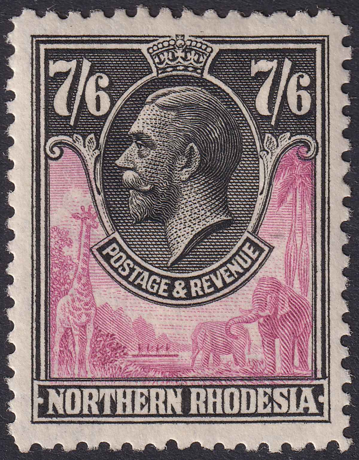 Northern Rhodesia 1925 KGV 7sh6d Rose-Purple and Black Mint SG15 cat £190
