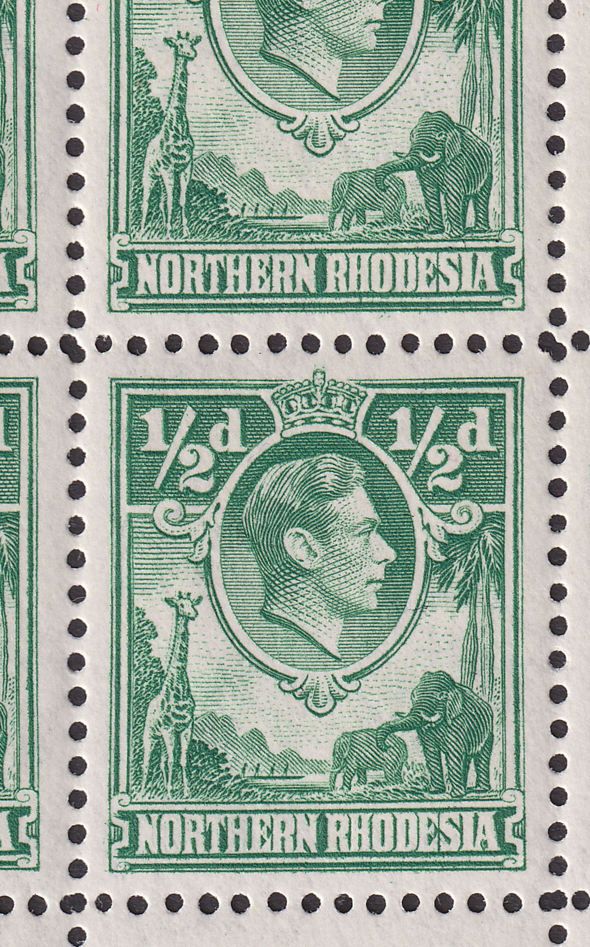 Northern Rhodesia 1938 KGVI ½d Green Block w Giraffe Retouch Mint SG25b cat £85+