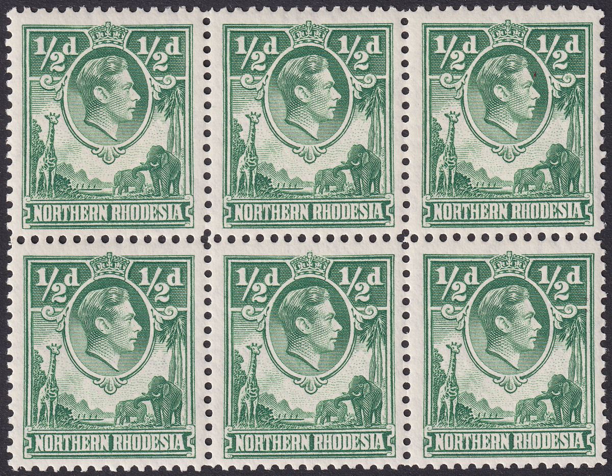 Northern Rhodesia 1938 KGVI ½d Green Block w Giraffe Retouch Mint SG25b cat £85+