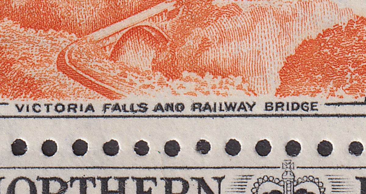 Northern Rhodesia 1953 QEII Rhodes 1sh with FALLS AND RAIL Re-entry Mint SG58var