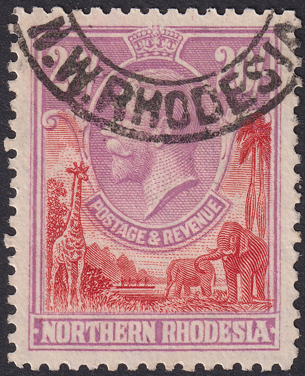Northern Rhodesia 1925 KGV 20sh Carmine-Red and Rose-Purple Used SG17 cat £400