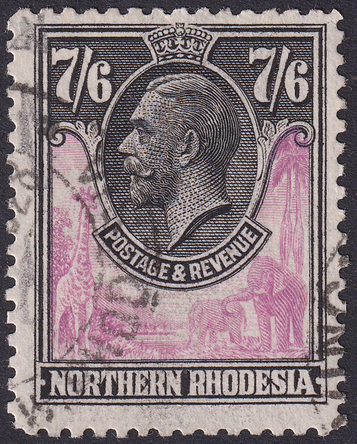 Northern Rhodesia 1925 KGV 7sh6d Rose-Purple and Black Used SG15 cat £300