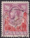 Click for more photos and details Northern Rhodesia 1925 KGV 20sh Carm-Red + Rose-Purp Fiscal Used SG17 bogus pmk