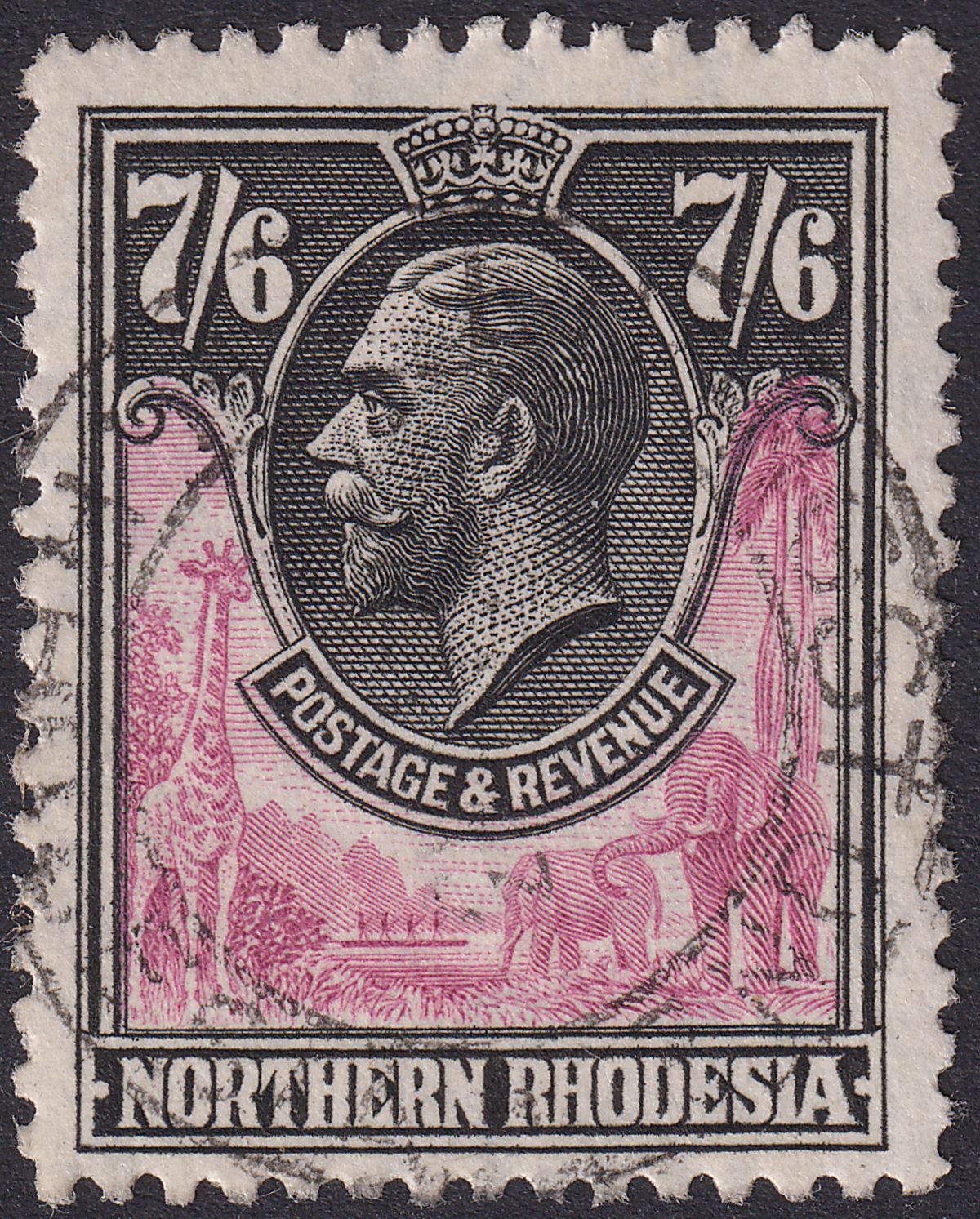 Northern Rhodesia 1925 KGV 7sh6d Rose-Purple and Black Used SG15 cat £300