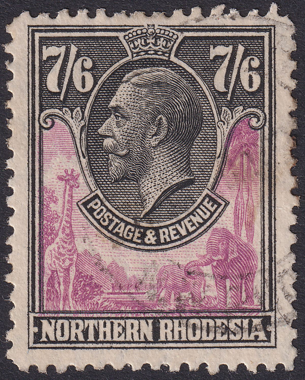 Northern Rhodesia 1925 KGV 7sh6d Rose-Purple and Black Used SG15 cat £300