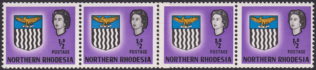 Northern Rhodesia 1963 QEII Arms ½d Coil Join Strip w Hair Var Mint SG75c c£55+