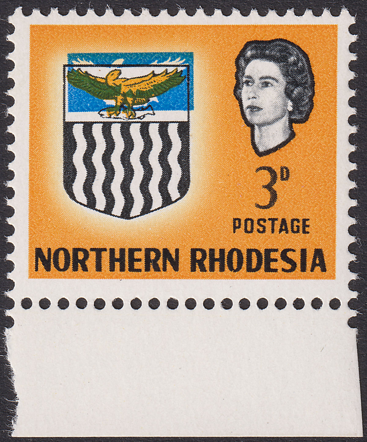 Northern Rhodesia 1963 QEII Arms 3d Misplaced Blue Variety UM Mint SG78var