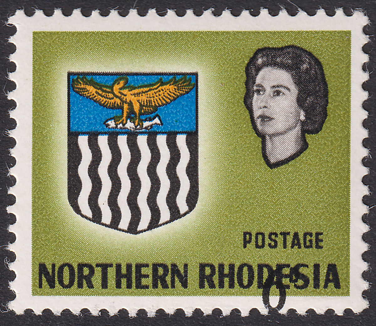 Northern Rhodesia 1963 QEII Arms 6d w Value Dramatical Misplaced UM Mint SG80v