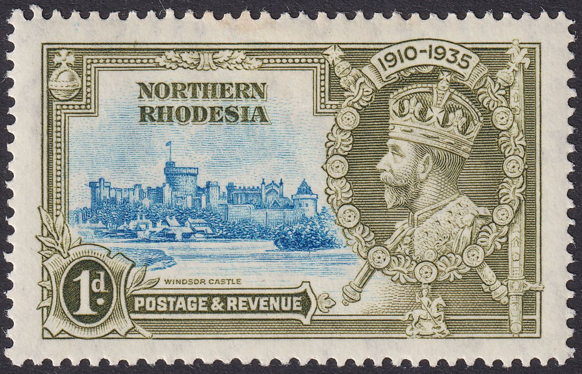 Northern Rhodesia 1935 KGV Silver Jubilee 1d Diagonal Line by Turret Mint SG18f