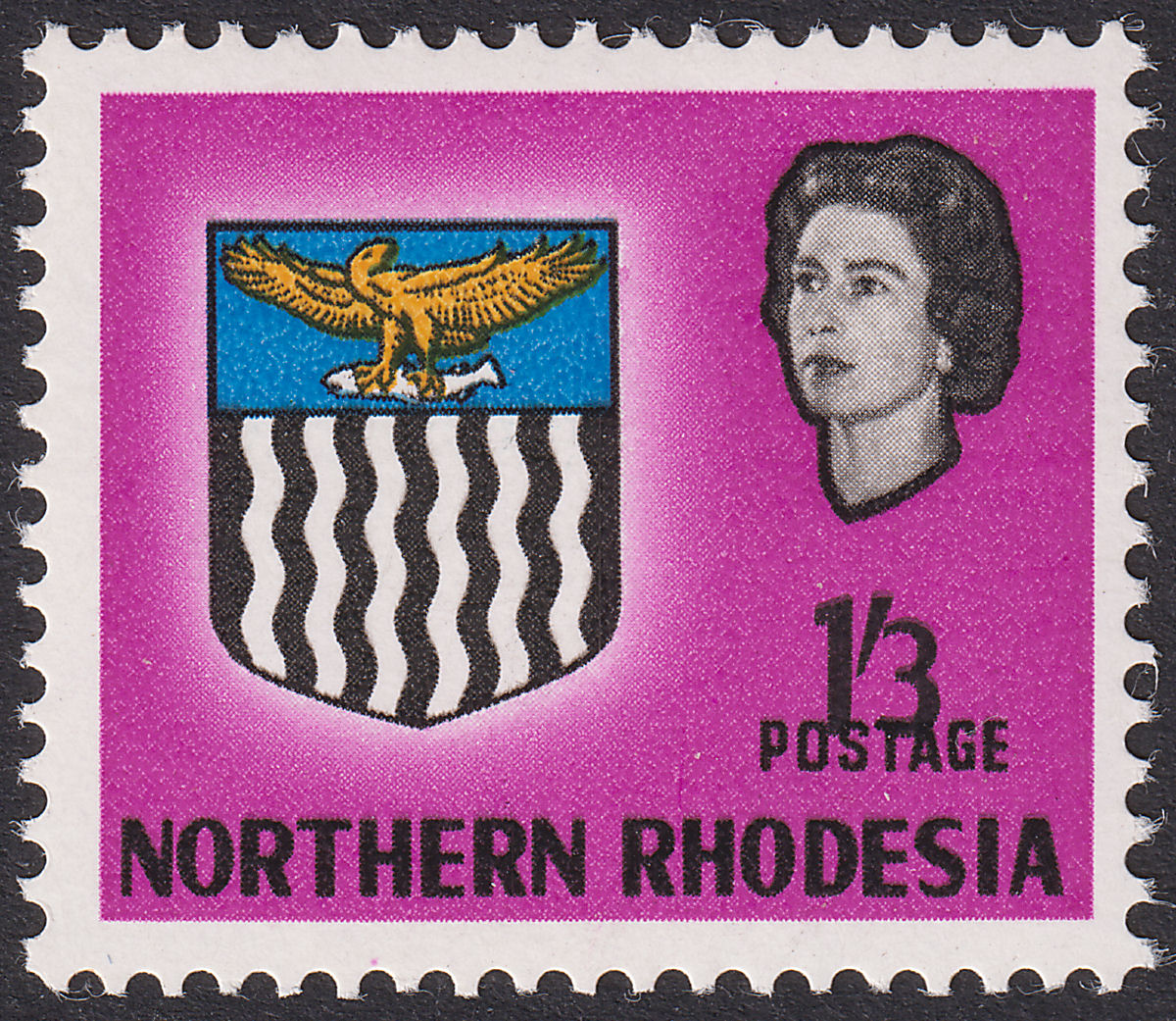 Northern Rhodesia 1963 QEII Arms 1sh3d w Value Misplaced Doubled UM Mint SG83v