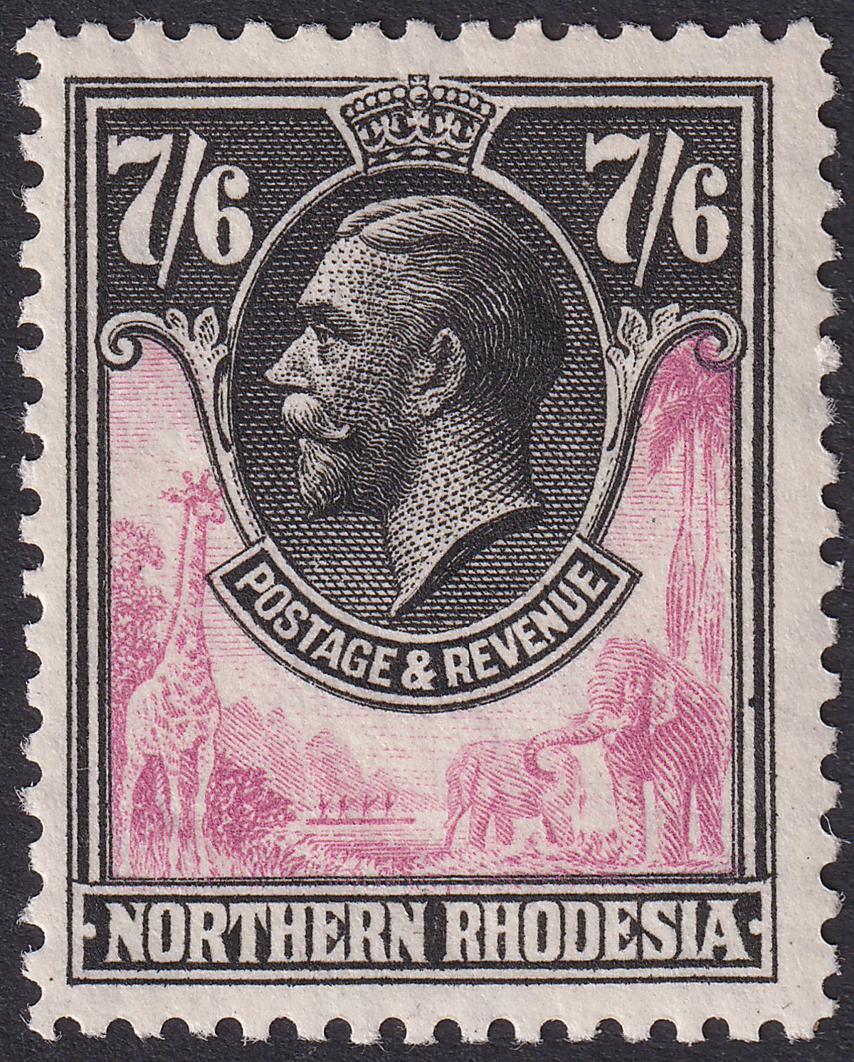 Northern Rhodesia 1925 KGV 7sh6d Rose-Purple and Black Mint SG15 cat £190