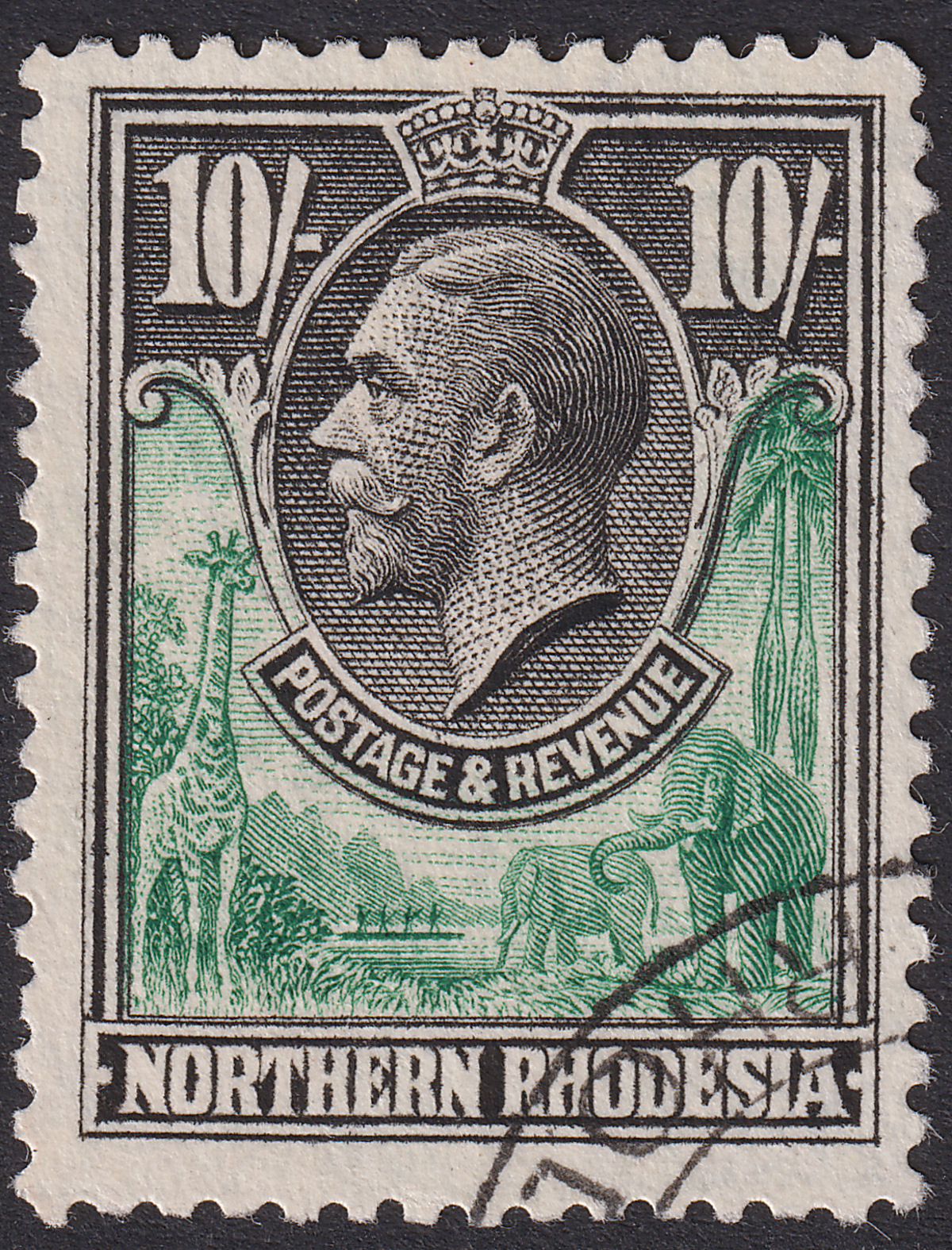 Northern Rhodesia 1925 KGV 10sh Green and Black Used SG16 cat £110