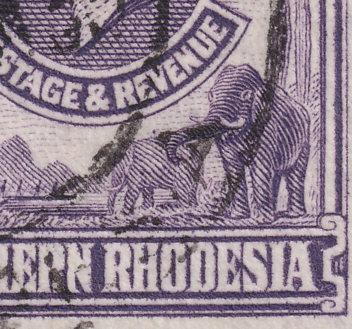 Northern Rhodesia 1925 KGV 4d w Elephant Mark similar to Tick Bird Flaw Used SG6