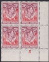 Click for more photos and details Northern Rhodesia 1938 KGVI 20sh Carm-Red + Rose-Purp Pl 2 Block Mint SG45 c£280