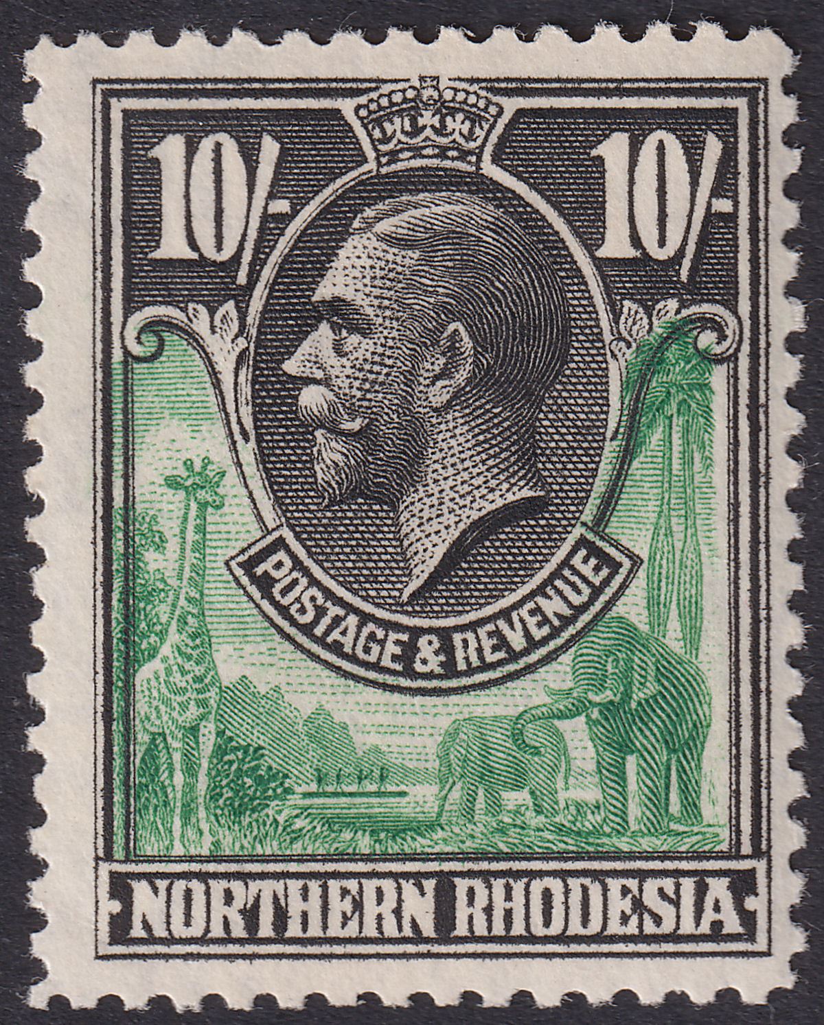 Northern Rhodesia 1925 KGV 10sh Green and Black Mint SG16 cat £130