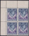 Click for more photos and details Northern Rhodesia 1938 KGVI 3sh Violet + Blue Corner Block of 4 Mint SG42 c£120