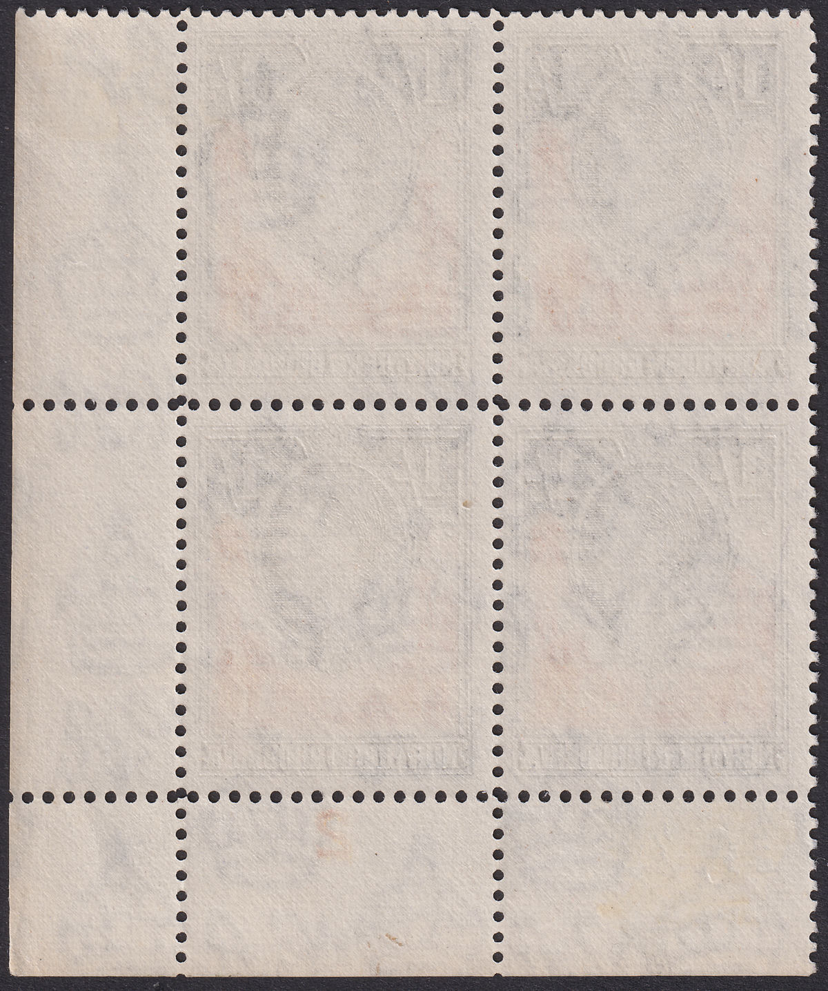 Northern Rhodesia 1938 KGVI 1sh Yel-Brown+ Black Plate 2 Block of 4 Mint SG40
