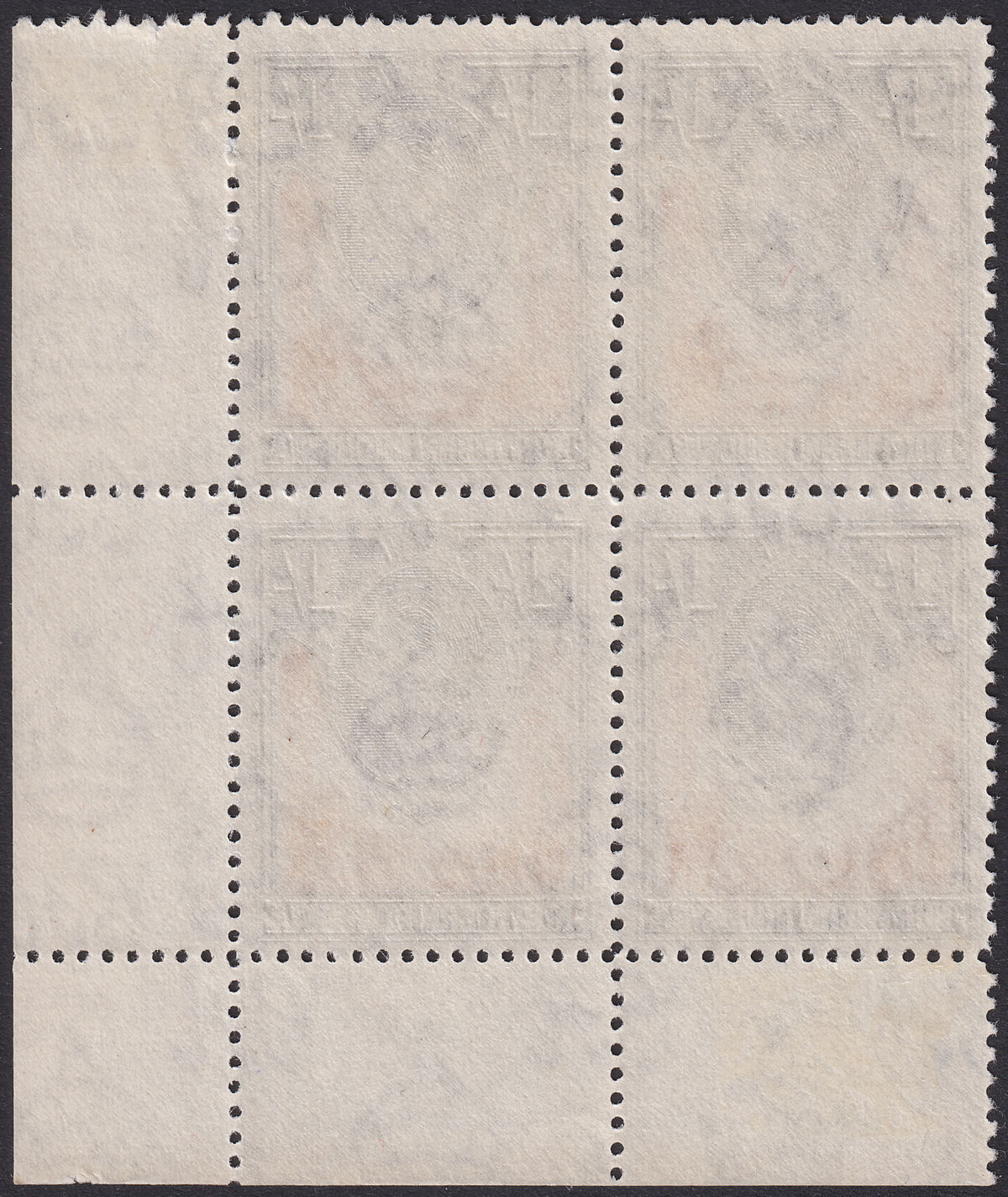Northern Rhodesia 1938 KGVI 1sh Yel-Brown+ Black No Plate Block of 4 Mint SG40