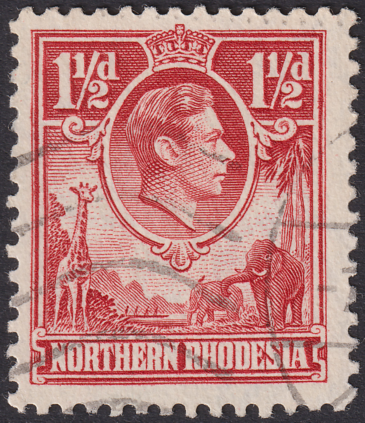 Northern Rhodesia 1938 KGVI 1½d Carm-Red Tick Bird Flaw Variety Used SG29b c£450