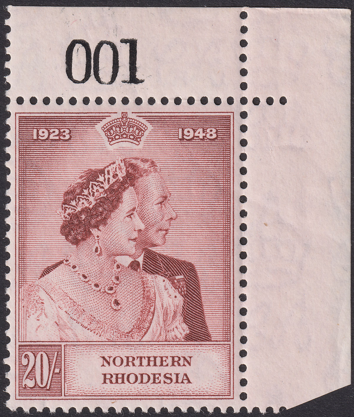 Northern Rhodesia 1948 KGVI Royal Silver Wedding 20sh Sheet No Mint SG49 c£120