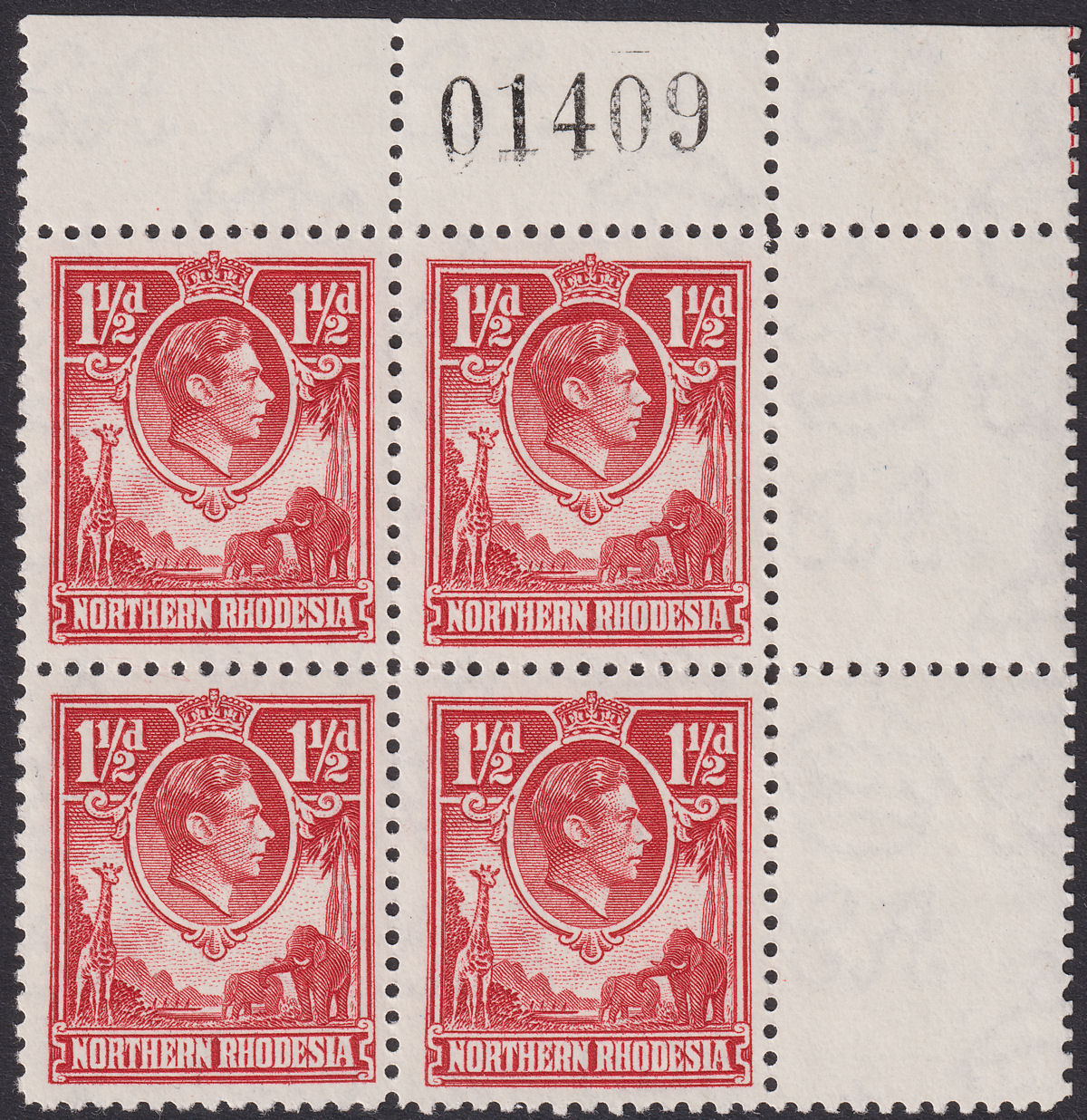 Northern Rhodesia 1938 KGVI 1½d Red Sheet No Block Mint SG29 c£200 margin perfs