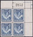 Click for more photos and details Northern Rhodesia 1938 KGVI 4½d Blue Plate A Corner Marginal Block 4 Mint SG37