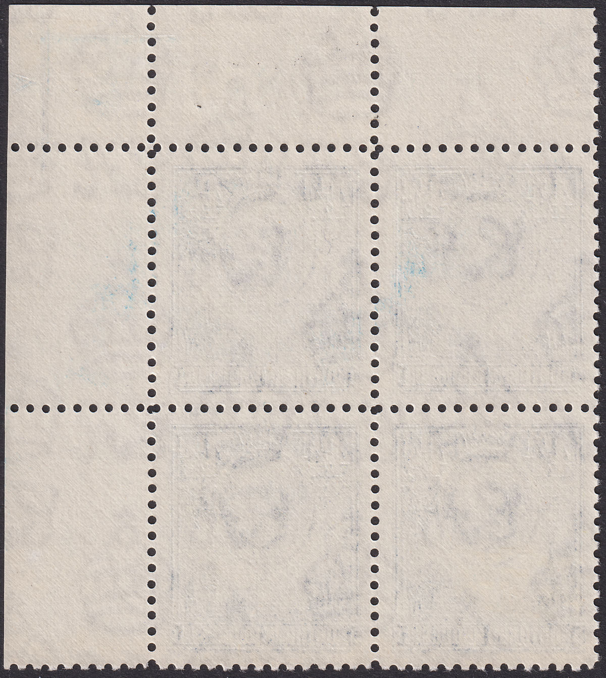 Northern Rhodesia 1938 KGVI 4½d Blue Plate A Corner Marginal Block 4 Mint SG37