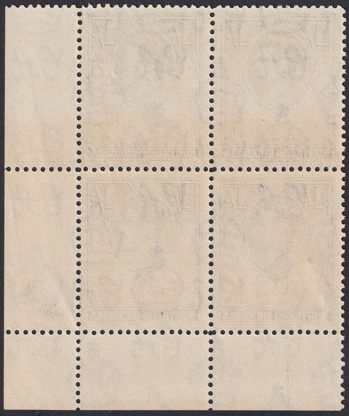 Northern Rhodesia 1938 KGVI 1sh Yel-Brown + Black No Plate Block of 4 Mint SG40