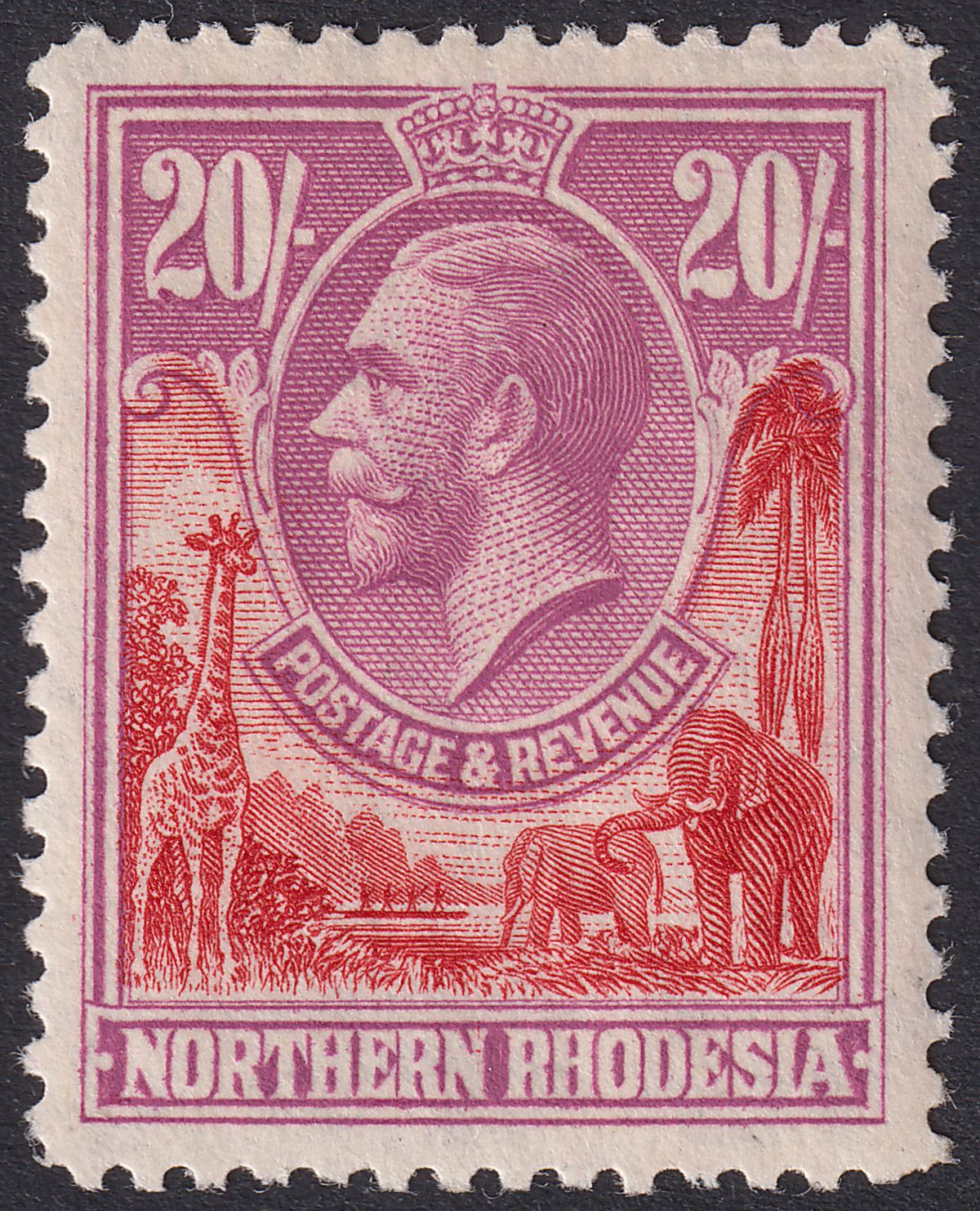 Northern Rhodesia 1925 KGV 20sh Carmine-Red and Rose-Purple Mint SG17 cat £375