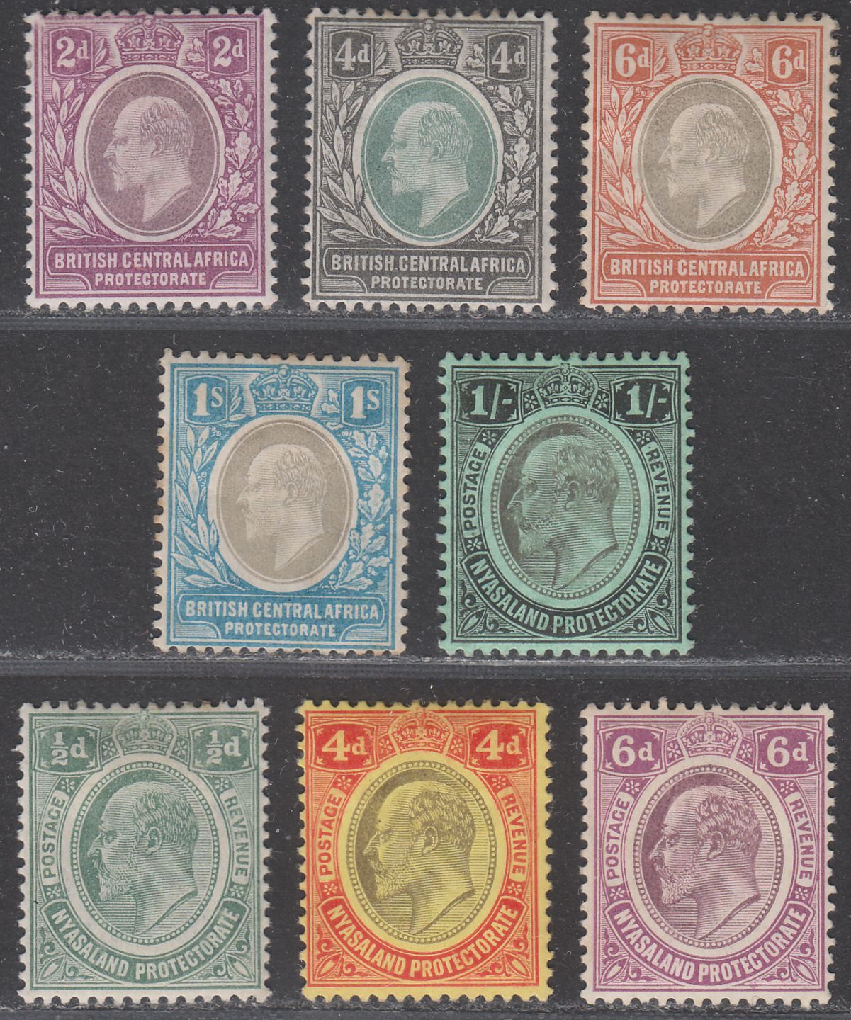 British Central Africa / Nyasaland 1903-08 KEVII Selection to 1sh Mint