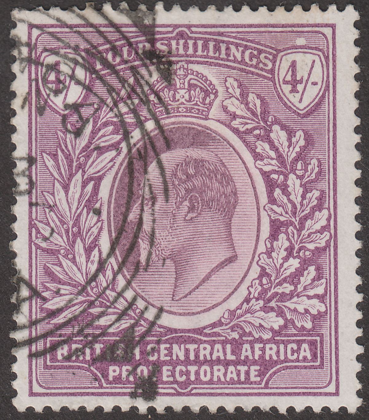 British Central Africa 1903 KEVII 4sh Dull and Bright Purple Used SG64 cat £100