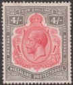 Click for more photos and details Nyasaland 1927 KGV 4sh Carmine and Black Mint SG111 cat £35