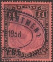 Nyasaland 1913 KGV £1 Purple + Black on Red Fiscally Used SG98 cat£200 as postal