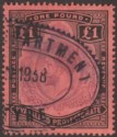 Click for more photos and details Nyasaland 1913 KGV £1 Purple + Black on Red Fiscally Used SG98 cat£200 as postal