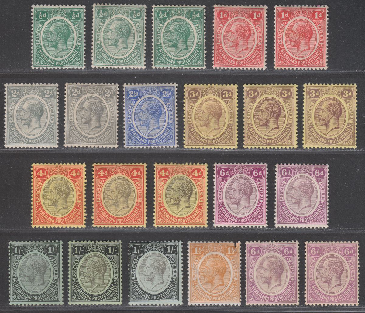 Nyasaland Protectorate 1913-21 King George V Selection to 1sh Mint