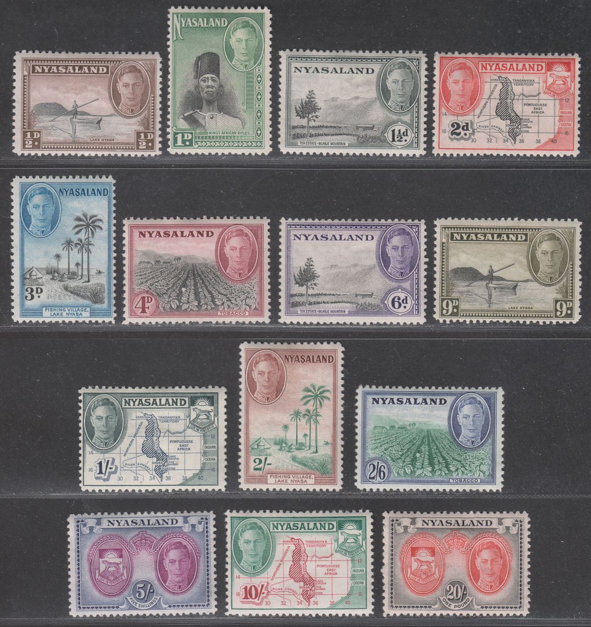 Nyasaland 1945 King George VI Set Mint SG144-157 cat £85