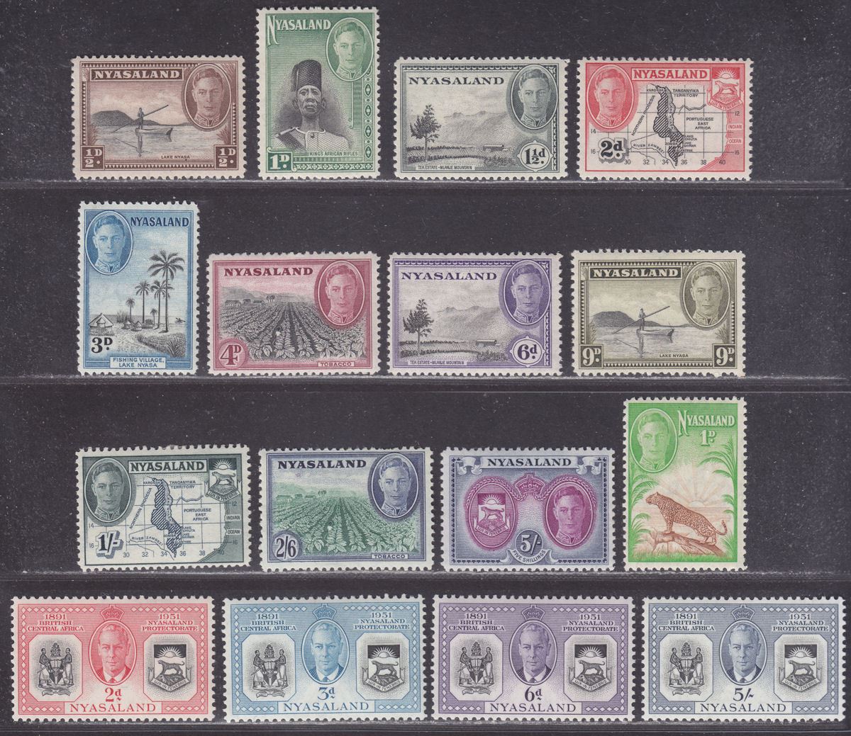 Nyasaland 1945-51 King George VI Selection to 5sh Mint