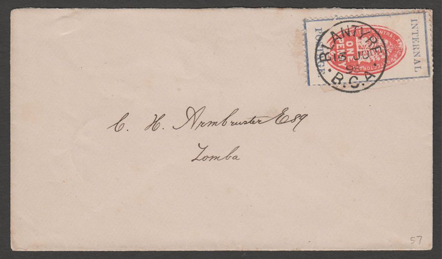 British Central Africa 1898 1d Cheque Stamp Perf Cover SG57