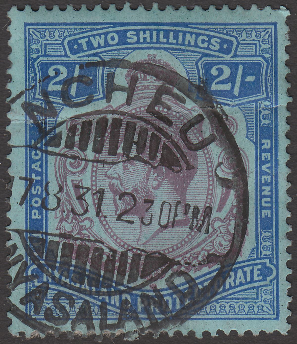 Nyasaland 1931 KGV 2sh Purple + Blue on Pale Blue Used SG109 NCHEU Postmark crs