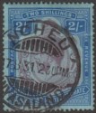 Click for more photos and details Nyasaland 1931 KGV 2sh Purple + Blue on Pale Blue Used SG109 NCHEU Postmark crs