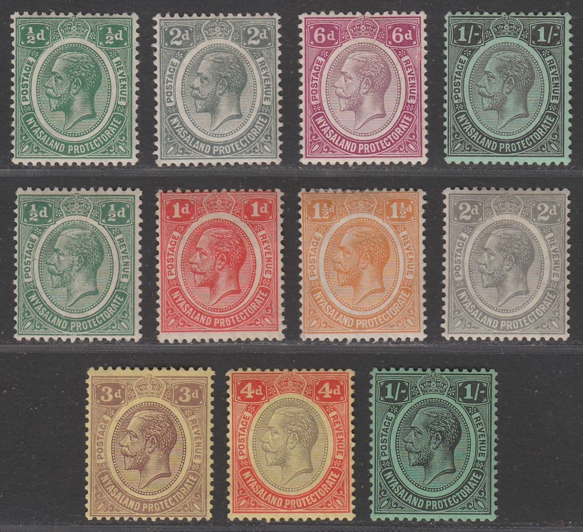 Nyasaland Protectorate 1913-33 King George V Selection to 1sh Mint