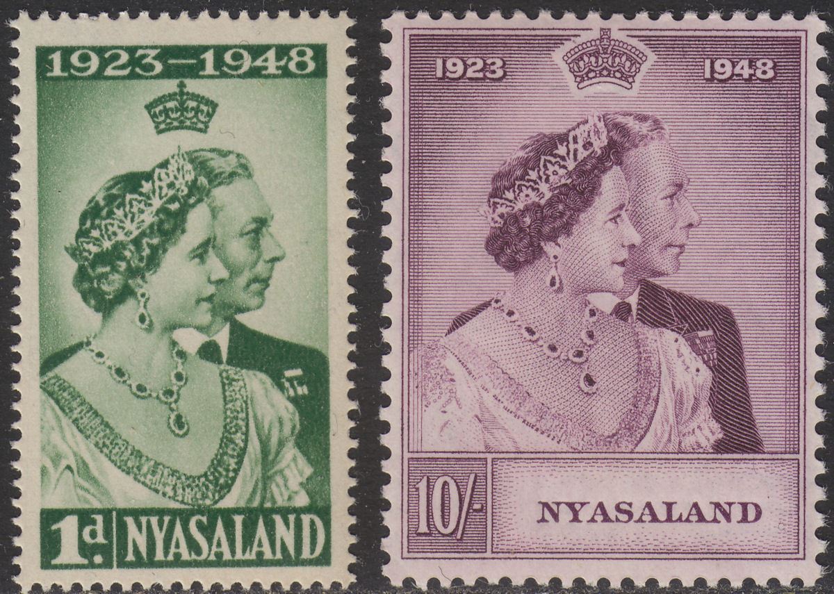Nyasaland 1948 KGVI Royal Silver Wedding RSW 1d + 10sh Mint SG161-162 cat £18