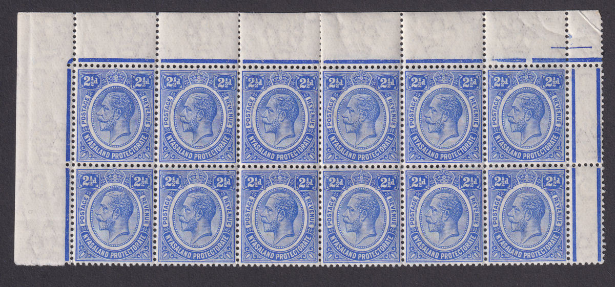 Nyasaland 1913 KGV 2½d Bright Blue Block of 12 UM Mint SG89 cat £33