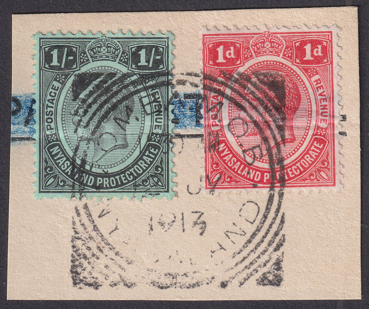 Nyasaland 1917 KGV 1sh, 1d Used On Piece with ZOMBA MOB Postmark