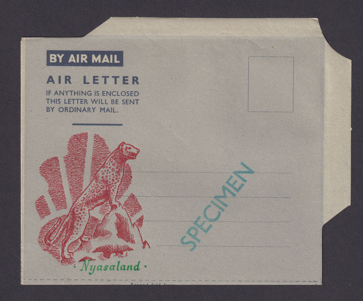 Nyasaland 1953 QEII SPECIMEN Leopard Illustrated Formula Air Letter Unused
