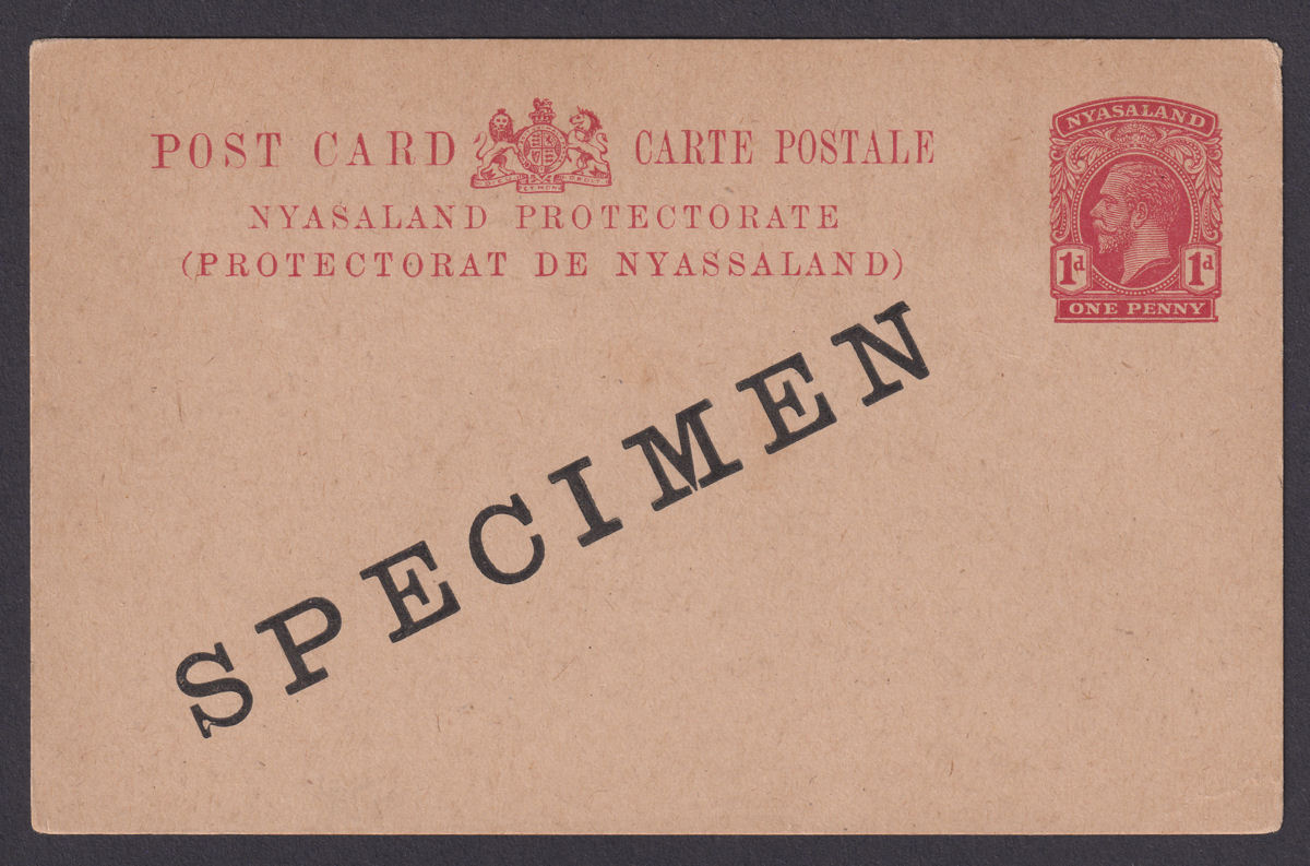 Nyasaland 1914 King George V SPECIMEN 1d Postal Stationery Postcard Unused H&G5
